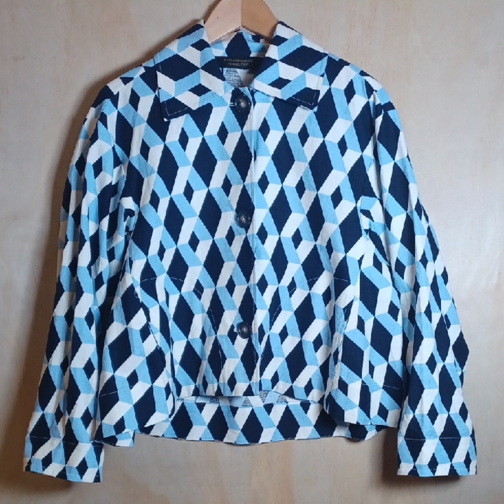 Carla Rockmore Cotton Canvas Swing Jacket, Button Front, Pockets, Stand Collar